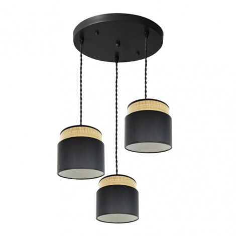 FABRILAMP Lampada da soffitto nera/naturale 3 pendenti modello Kandy