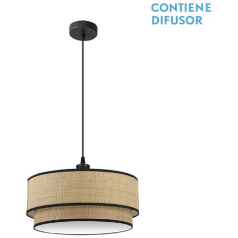 FABRILAMP  Lampara Colgante De 2luces Modelo Roque Natural/negro
