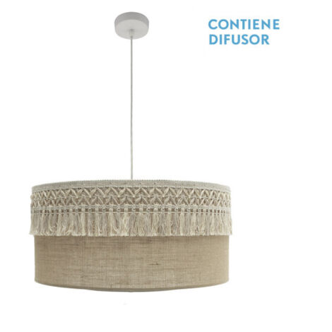 FABRILAMP  Lampara Colgante Rustica Con Pantalla Acabado Beige Ekaterina