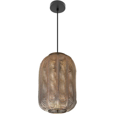 FABRILAMP Lámpara de techo colgante Trikala Negro/cuero Envejecido 26d