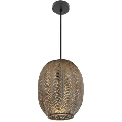 FABRILAMP Lámpara de techo colgante Trikala Negro/cuero Envejecido 30d