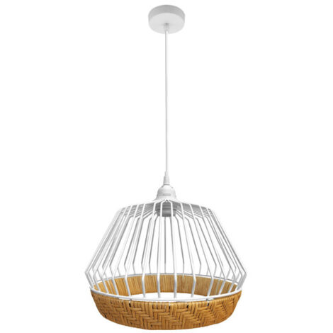 FABRILAMP Lampe suspendue de plafonnier Hugo 1xe27 Blanc/naturel 30d