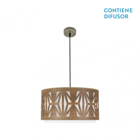 FABRILAMP Lampe suspendue Katerina en cuir/bois foncé, modèle dimmable