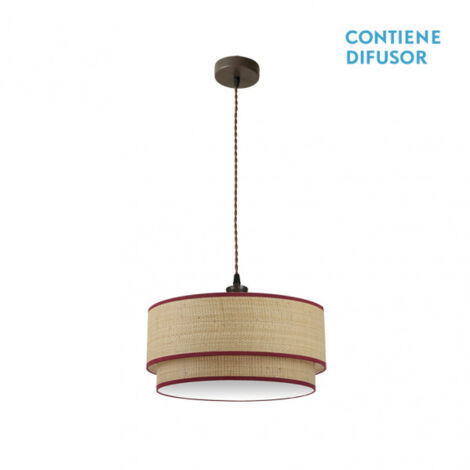 FABRILAMP Lampe suspendue naturelle/rouge avec abat-jour 2 lumières modèle Roque