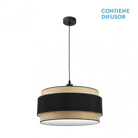 FABRILAMP Natürliche/schwarze Pendelleuchte 3 Leuchten Modell Kandy