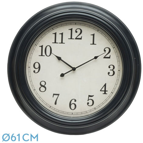 FABRILAMP Orologio da parete De Iniko Nero/Argento 61d Lancette Retro Grandi Dimensioni