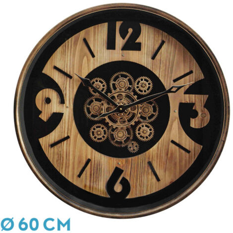 FABRILAMP Orologio of Wall ALMANZORA Nero Faggio Oro 60x60x8 cm Ingranaggi con Movimento