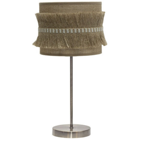 FABRILAMP  Sobremesa Pequeña Modelo Kala Cuero con Pantalla De Flecos