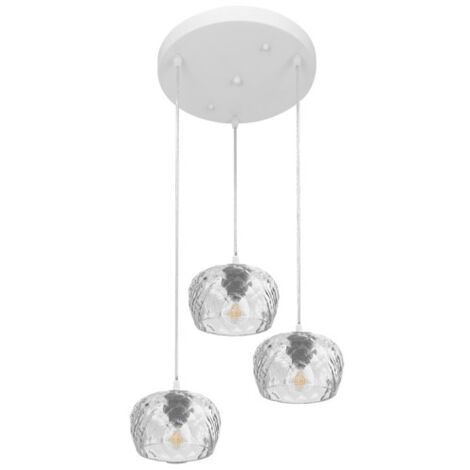 FABRILAMP Soffitto Estela 3xe27 Bianco Regx36x36 Cm / Paralumi in cristallo trasparente