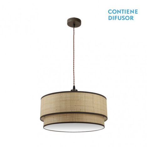 FABRILAMP Suspension en métal brun avec abat-jour en rocaille naturelle