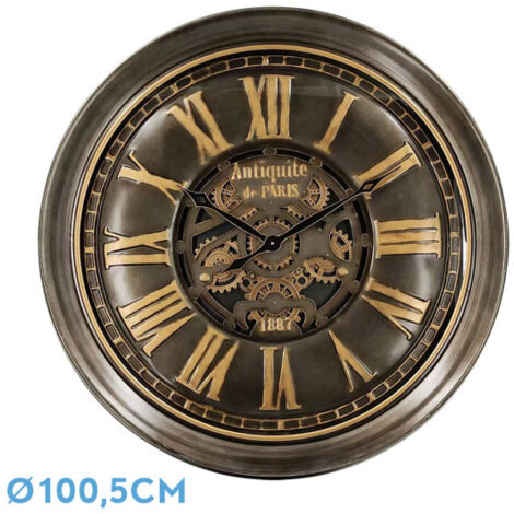 FABRILAMP Uhr de Wand Genova Gold Leder 100,5x100,5x100,5x13,5 cm Zahnräder mit Uhrwerk