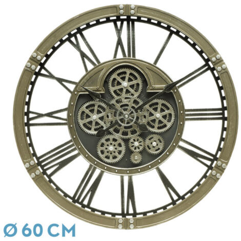 FABRILAMP Uhr de Wanduhr Agron Leder 60x60x7 cm Zahnräder mit Uhrwerk