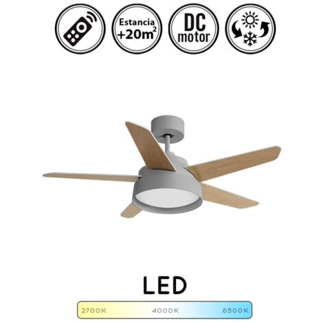 FABRILAMP Ventilador 25w Dc Gris Lebeche 5 Aspas Rev. Blanca/haya 6 Vel. 3000-4000-6000k 132d Remoto,memoria Y Temporizador