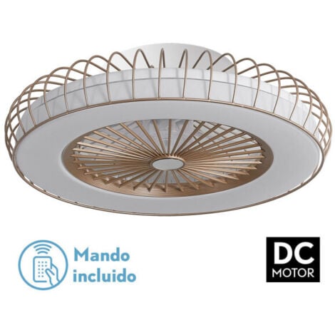 FABRILAMP Ventilador 72w Dc Albonez Dorado 5 Aspas Transp. 18x53x53cm 6 Vel. 3 Colores C/remoto, Memoria, Temp. y Reg.Intensidad 6120lm