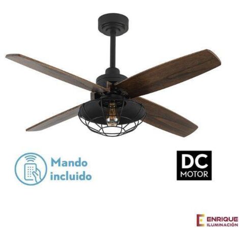 FABRILAMP Ventilador Dc Aquilo Negro 1xe27 4Asp Roble 6Veloc C/Remoto Y Temporizador 44,5/57x119,4x119,4 Cm