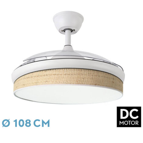 FABRILAMP Ventilador Dc Moda 72w Blanco/cañizo Claro 108d 3aspas 7200lm 3000k,4000k,6000k Remoto+memoria+temporizador