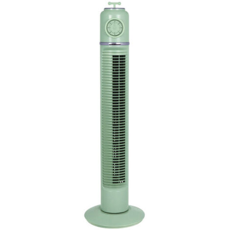 Fabrilamp – Ventilateur sur pied vert 45 W – 3 vitesses – Minuterie 2h – Position fixe et rotative – Métal et ABS – 75 cm