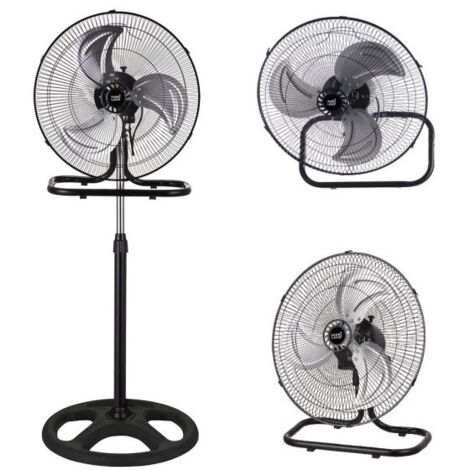 FABRILAMP Ventilatore 3 En 1 Recio Black 50 D 3 Vel. 70w 3 Lame Alluminio In Argento Oscillante