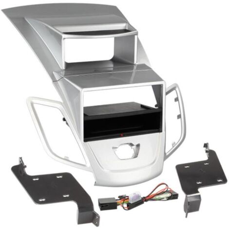 Facade autoradio 2DIN compatible avec Ford Fiesta 08-13 Avec ecran Vide poche Induction Qi Argent