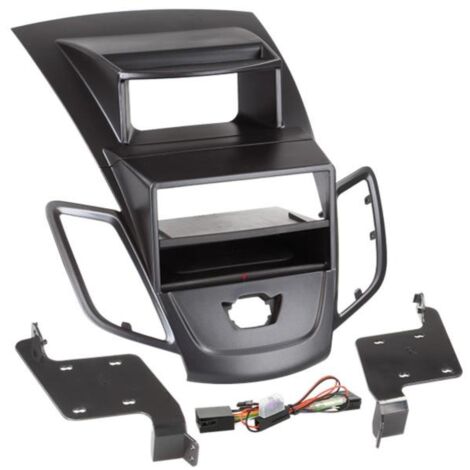 Facade autoradio 2DIN compatible avec Ford Fiesta 08-13 Avec ecran Vide poche Induction Qi Noir