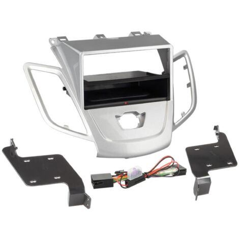 Facade autoradio 2DIN compatible avec Ford Fiesta 08-13 Sans ecran Avec vide poche Induction Qi Argent
