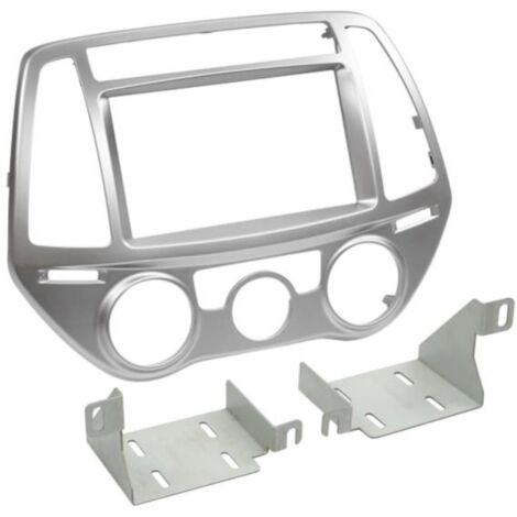 Facade autoradio 2DIN compatible avec Hyundai i20 ap13 Argent Avec clim manuelle