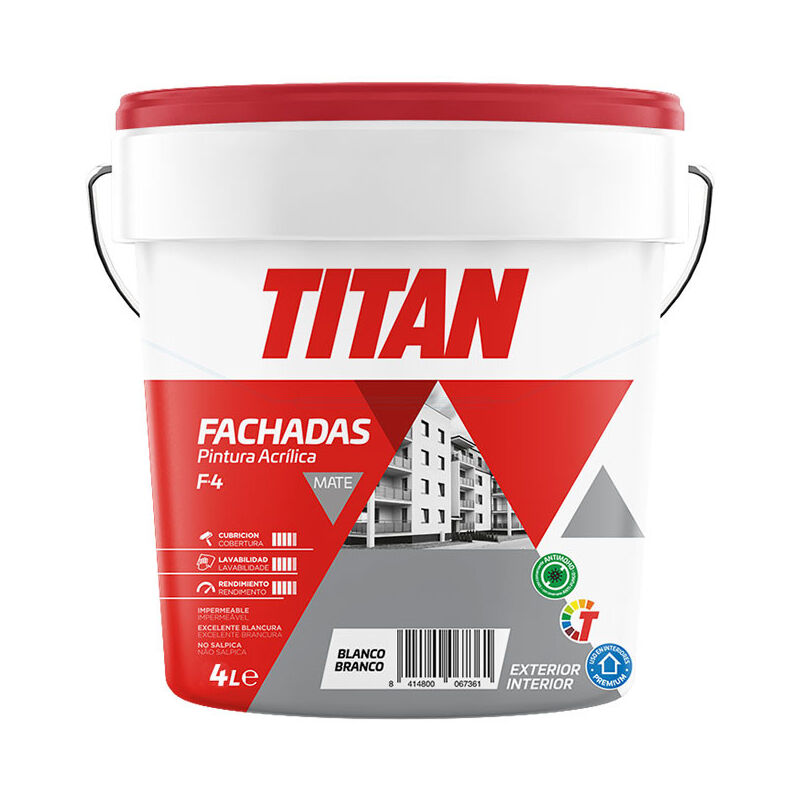 Titan - Peinture acrylique façades mat f-4 blanc 4l 125670004