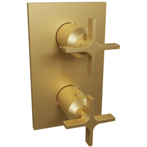 Façade douche thermostatique encastrée 2 sorties Or Brossé Cross Road - CRISTINA ONDYNA XR75296P