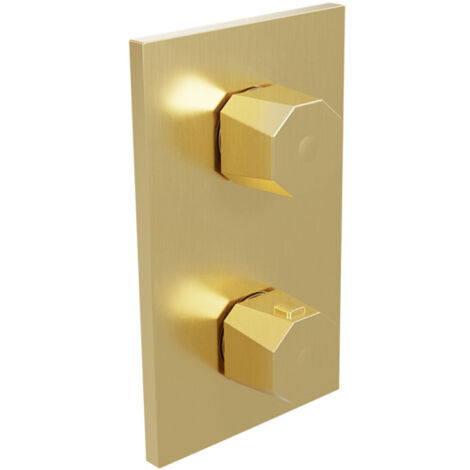 Façade douche thermostatique encastrée 2 sorties Or Brossé Fractal - CRISTINA ONDYNA FT75296P