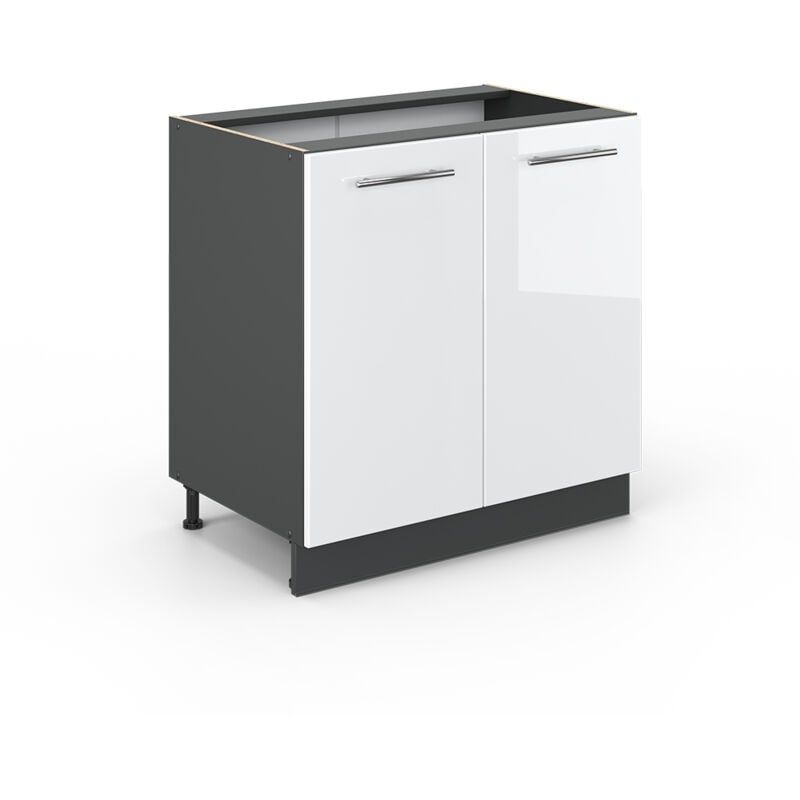 Meuble bas sous-évier Fame-Line, Blanc Haute brillance, 80 cm avec étagère, sans plan de travail Vicco