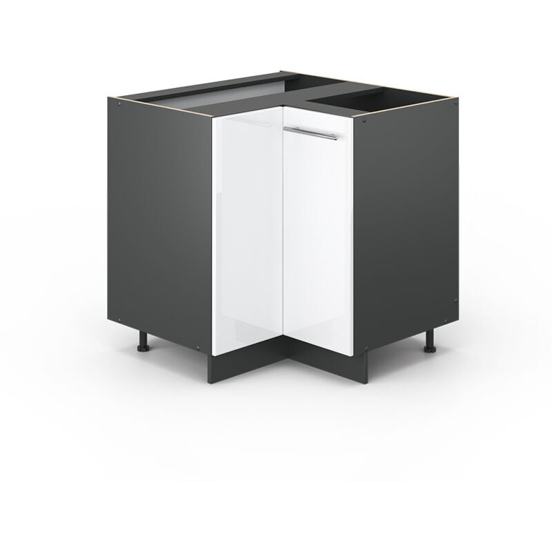 Meuble d'angle Fame-Line, Blanc Haute brillance, 80.5 cm sans plan de travail, Vicco