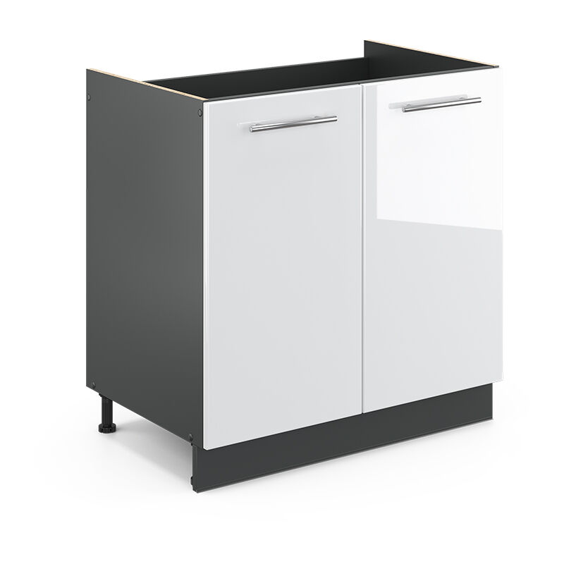 Meuble bas sous-évier Fame-Line, Blanc Haute brillance, 80 cm sans plan de travail Vicco