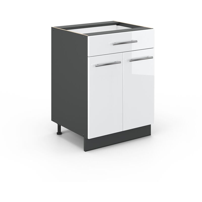 Meuble cuisine Fame-Line, Blanc Haute brillance, 60 cm avec tiroir, sans plan de travail Vicco