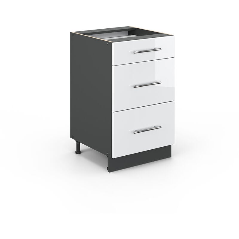 Meuble cuisine Fame-Line, Blanc Haute brillance, 50 cm sans plan de travail Vicco