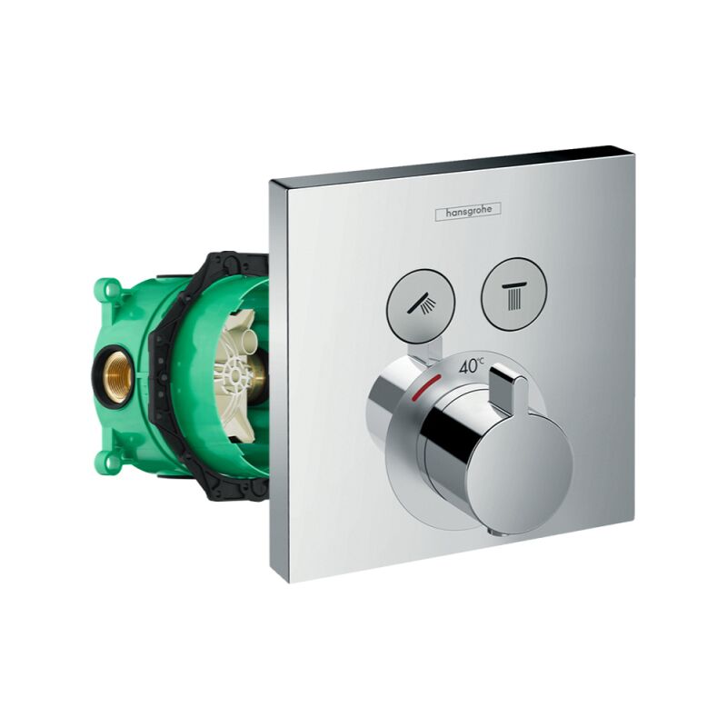 Façade pour mitigeur thermostatique encastré Hansgrohe ShowerSelect avec 2 fonctions chromé et corps encastré iBox
