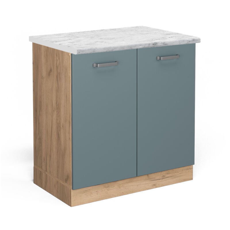Vicco - Meuble bas sous-évier R-Line, Bleu-gris, 80 cm pt Marbre