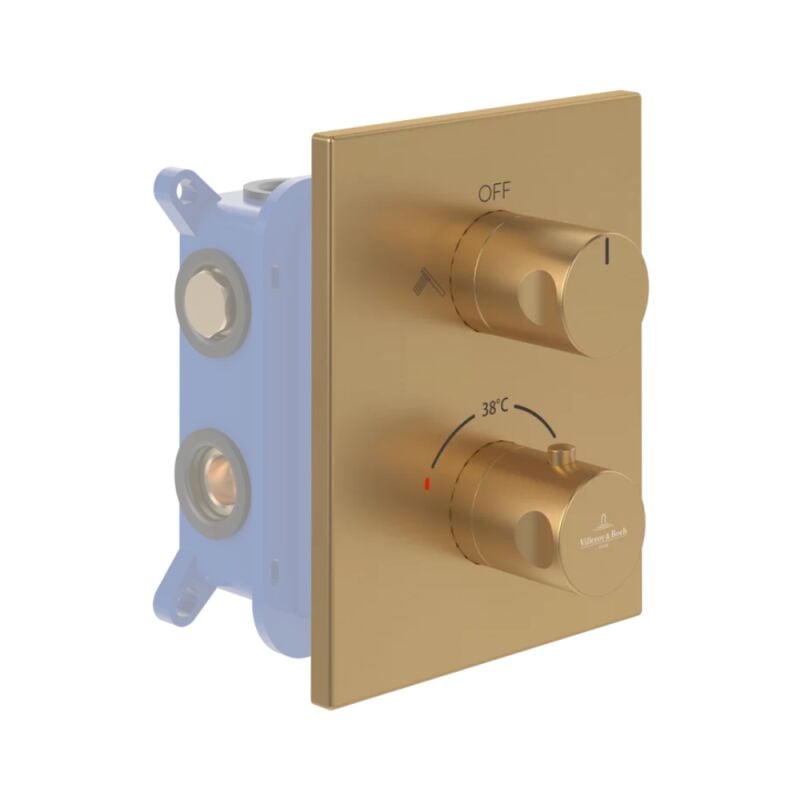 Villeroy&boch - Façade thermostatique 2 voies villeroy et boch Universal rectangle Or brossé + corps encastré