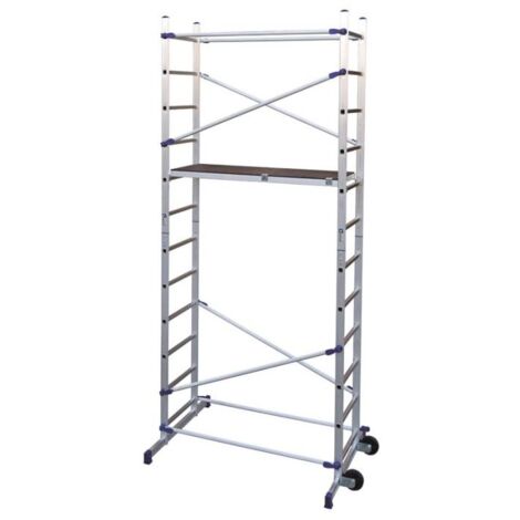 Facal – Échafaudage domestique 4,36 m de hauteur de travail – Aluminium léger – Charge maximale 150 kg – Montage rapide sans outils