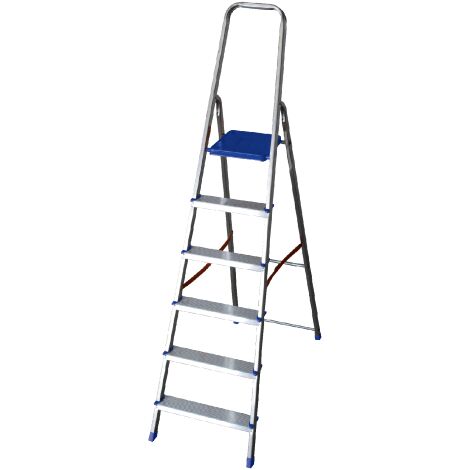 Facal – Échelle domestique 6 marches en aluminium – Plate-forme acier bleu – Garde-corps arc fermé – Capacité 100 kg – Dimensions 40x20mm et 35x20mm