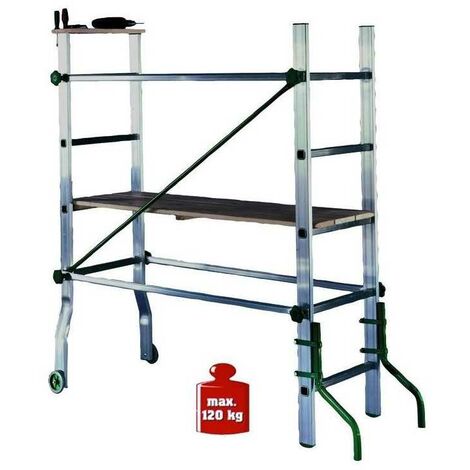 Facal – Échelle pliante en aluminium 162x65cm – Hauteur 65cm – Charge maximale 120kg – Plan de travail en bois massif – Stabilisateurs anti-renversement