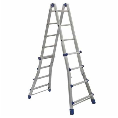 Facal – Échelle télescopique aluminium 5+5 marches – Hauteur max 512 cm – 18 points de fixation – Conception stable pour chantiers humides
