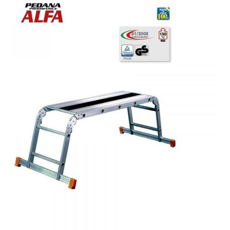 Facal – Plateforme échafaudage 220x50cm – Hauteur de travail 2.59m – Structure en aluminium et bois Eurodeck antidérapant – Charge maximale 150kg