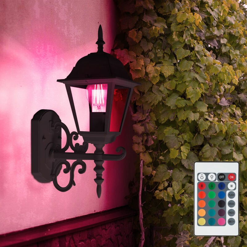 Image of Etc-shop - Applique da esterno lanterna da parete lanterna nera lampada da parete luce di facciata, telecomando dimmerabile, alluminio vetro