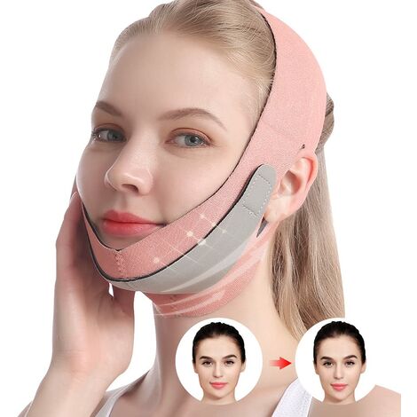 Face Lifting Strap Double Chin Reducer, Chin Up Mask Face Lifting Belt, V Shaped Slimming Face Strap Eliminates Wrinkles Sagging Anti-aging Painless Firming Shaper for Women,Pink,1pc