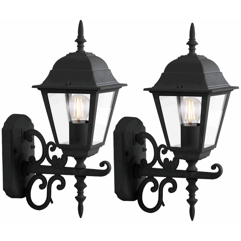 

Fachadas Lámparas de pared exterior Vidrio Alu Linternas Luces de jardín de estilo rústico Negro
