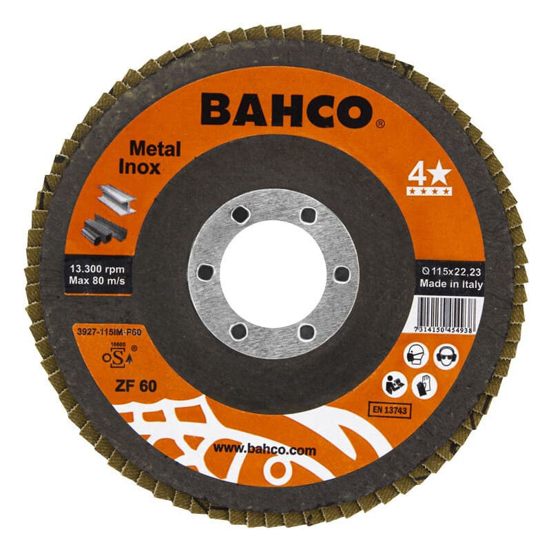 Image of Bahco - Fächerschleifscheibe Ø125 mm G60 für Edelstahl und Metall (1 Stück) 3927-125IM-P60