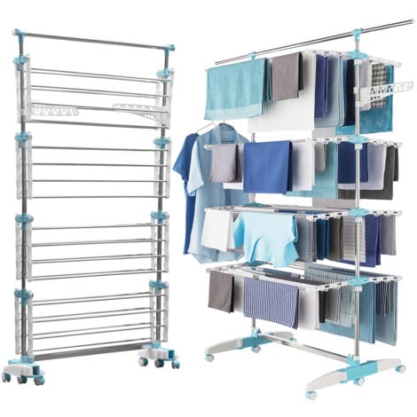 FACILITYS Étendoir Linge Pliable 172 x 67 x 168 cm, 30 m d'étendage - Pieds Rabattables à 6 Roulettes - Séchoir à Linge en Acier Inoxydable