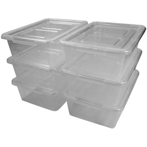 Facilitys – Lot de 6 boîtes de rangement empilables 10L en polypropylène – Transparente avec couvercle gris – Dimensions L. 39,5 x l. 28,5 x H. 13,5 cm