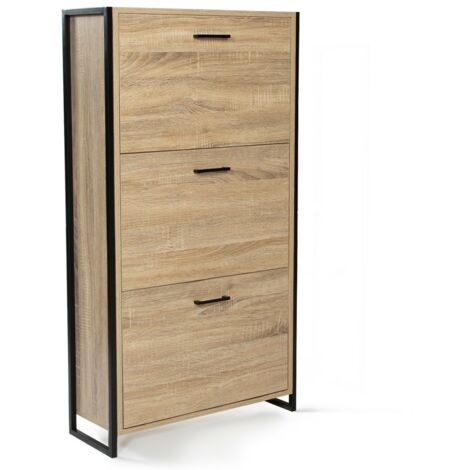 FACILITYS - Mueble zapatero de madera y metal para 18 pares de zapatos - Mueble zapatero de estilo industrial, mueble recibidor de 3 cajones con 6 compartimentos