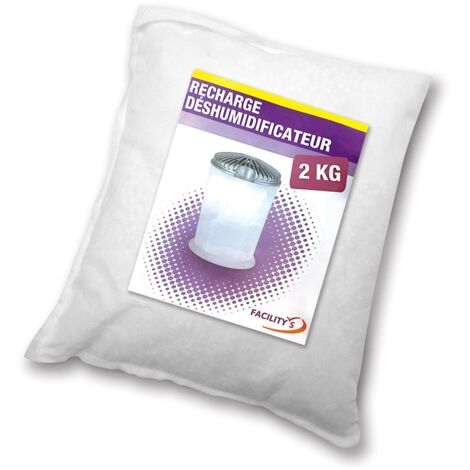 Facilitys – Recharge déshumidificateur 2 kg – Absorbe jusqu'à 55 m² – Granulés de chlorure de calcium – Silencieux et autonome
